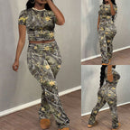 Damen Sportliches Set mit trendigem Camouflage-Muster und elastischem Bund R&B
