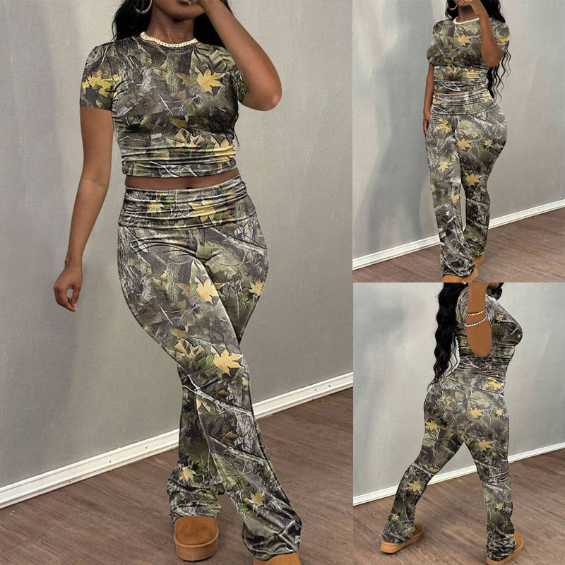Damen Sportliches Set mit trendigem Camouflage-Muster und elastischem Bund R&B