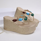 Damen Plateau-Sandalen mit kunstvollen Perlenakzenten und ergonomischer Sohle R&B