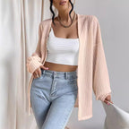 Damen Lässige Strickjacke mit weit geschnittenen Ärmeln und Rippenstruktur R&B