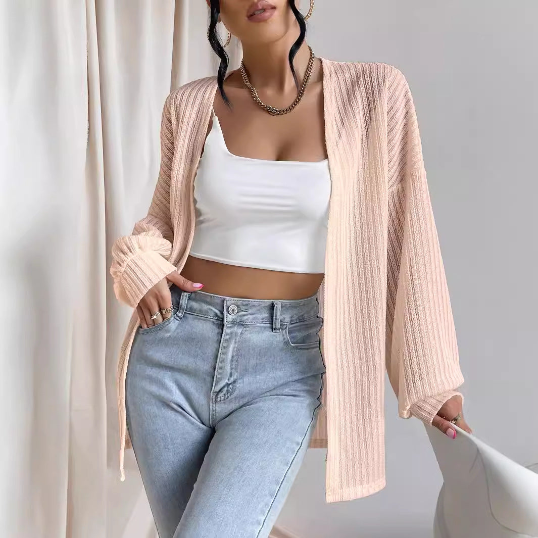 Damen Lässige Strickjacke mit weit geschnittenen Ärmeln und Rippenstruktur R&B