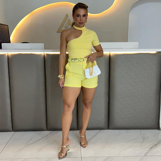 Damen Crop-Top mit asymmetrischem Ausschnitt und figurbetontem Schnitt R&B