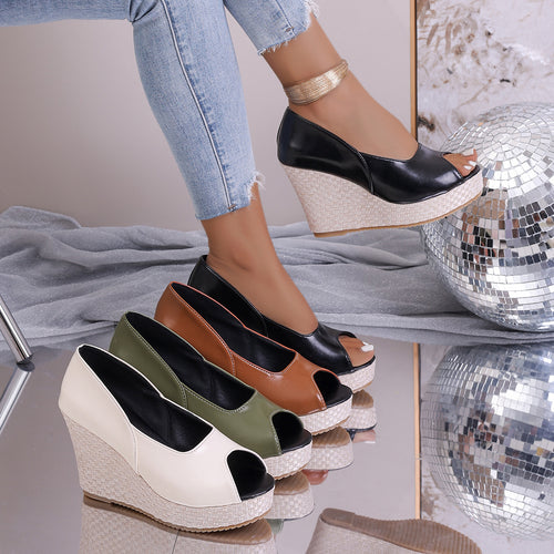 Damen Wedge-Pantoletten mit offener Zehenpartie und glänzender Fessel-Applikation R&B