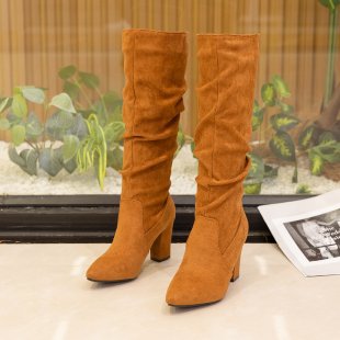 Damen Stiefel mit elegantem Falten-Design und hohem Blockabsatz R&B