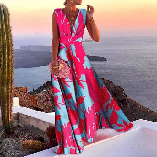 Damen Maxikleid mit geometrischem Schnitt und tiefem V-Ausschnitt R&B