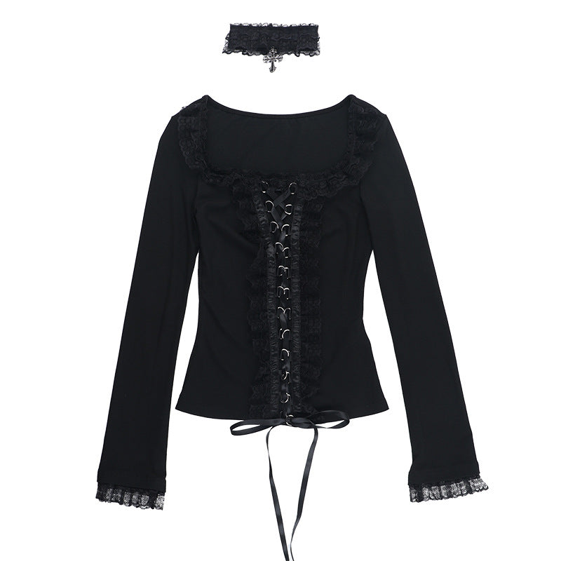 Damen figurbetonte Bluse mit Rüschendetails und Schnürung R&B