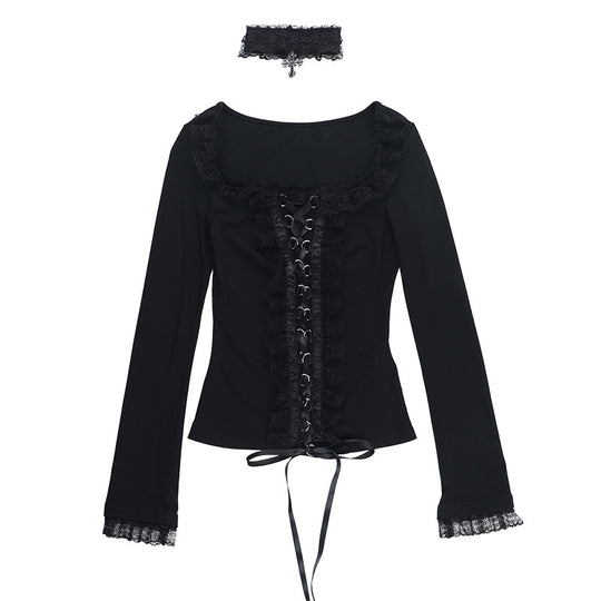 Damen figurbetonte Bluse mit Rüschendetails und Schnürung R&B