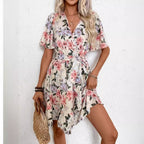 Damen Wickelkleid mit floralen Mustern und Rüschendetails R&B