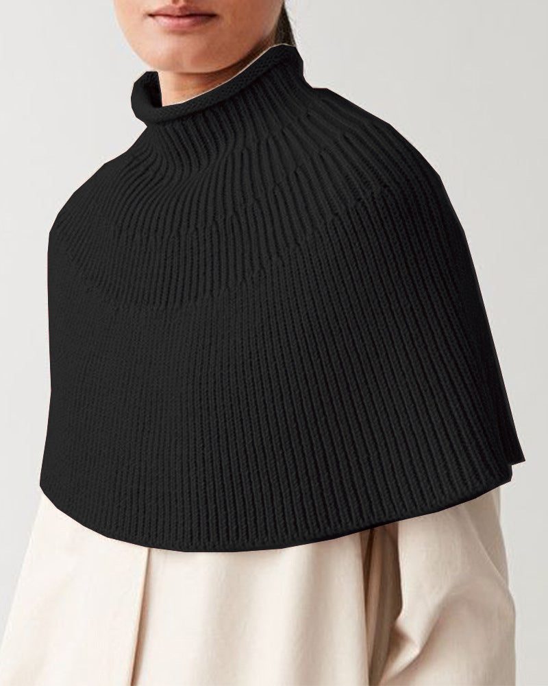 Damen Strick-Cape mit hohem Kragen und feiner Rippstruktur R&B