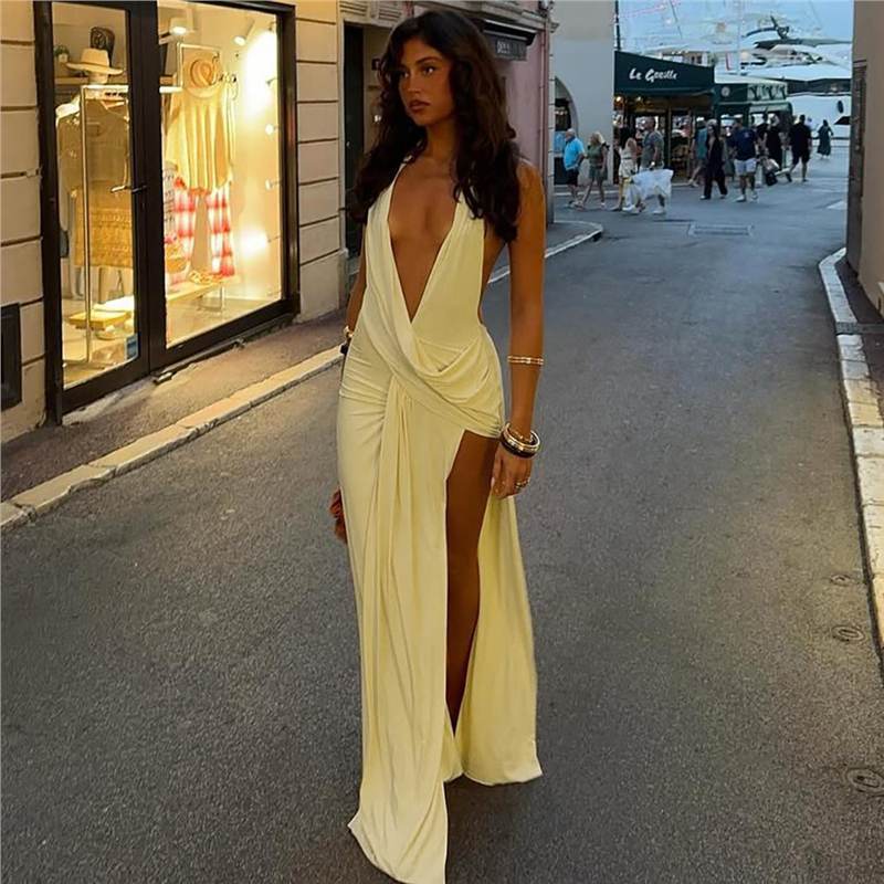Damen Elegantes Wickelkleid mit tiefem V-Ausschnitt und fließendem Schnitt R&B