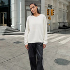 Damen weicher Strickpullover mit elegantem Rundhalsausschnitt und lässigem Schnitt R&B