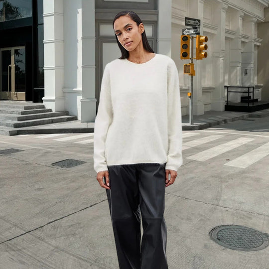 Damen weicher Strickpullover mit elegantem Rundhalsausschnitt und lässigem Schnitt R&B