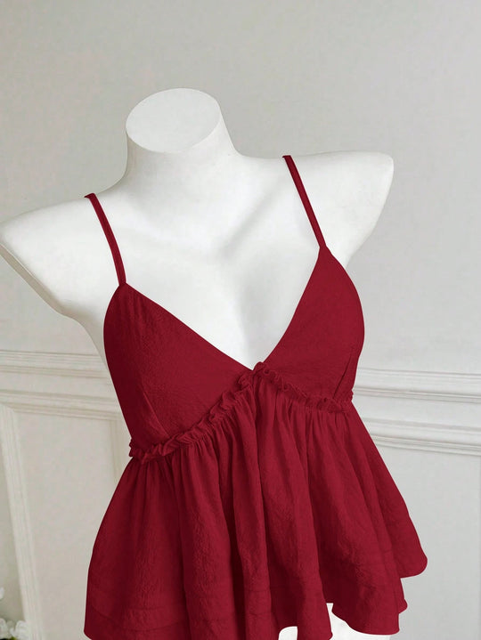 Damen asymmetrisches Top mit Rüschen und tiefem V-Ausschnitt R&B