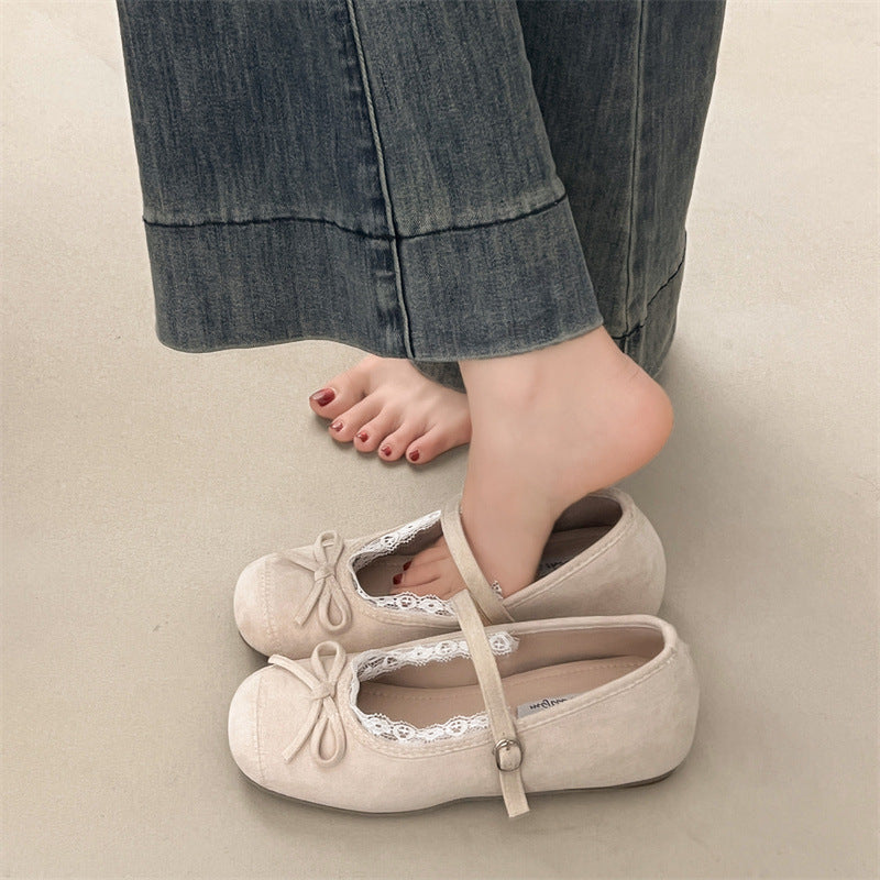 Damen elegante Ballerinas mit feiner Spitzenverzierung und praktischem Schnallenverschluss R&B