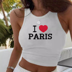 Damen Crop-Top mit modernem Grafikdruck und trendiger Schnalle R&B