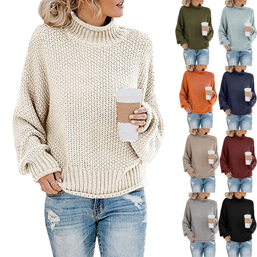 Damen Baumwoll-Strickpullover mit hohem Kragen R&B