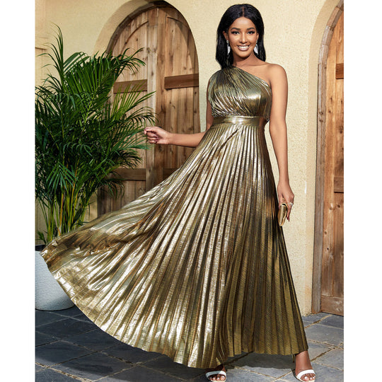Damen plissiertes Abendkleid mit schimmerndem Oberteil R&B