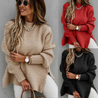 Damen Grobstrickpullover mit modernem Strukturdesign und hohen Kragen R&B