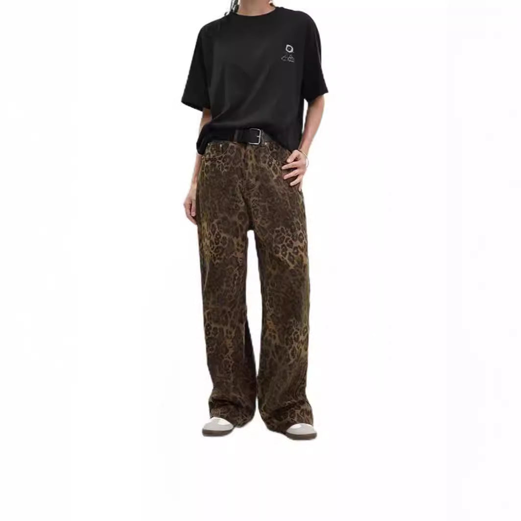 Damen Weit geschnittene Leoprint-Hose mit flexiblem Bund und modischem Design R&B