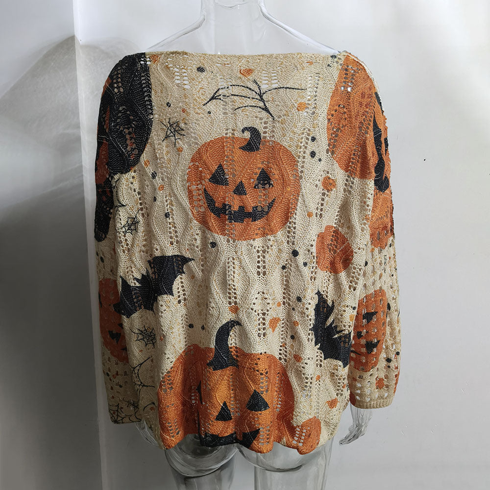 Damen Häkeloberteil mit Halloween-Motiv und weitem Schnitt R&B