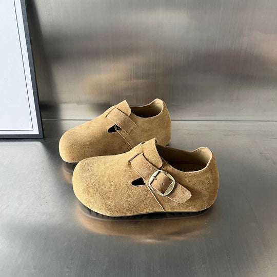 Damen bequeme Wildleder-Clogs mit elegantem Schnallenverschluss R&B