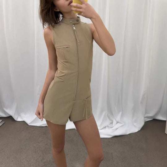 Damen Sportlicher Overall mit hohem Kragen und Reißverschluss R&B