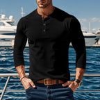 Herren Langarmshirt mit modischer Stehkragen und Knopfleiste R&B