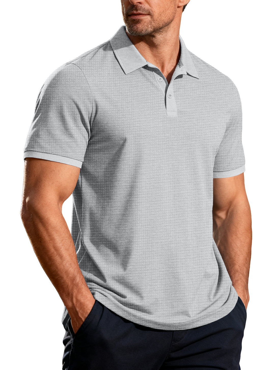Herren nan strukturiertes Piqué-Kurzarm-Poloshirt mit Hemdkragen R&B