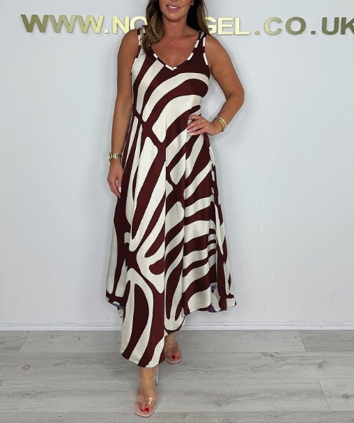 Damen Maxikleid mit modernem Muster und elegantem Schnitt R&B