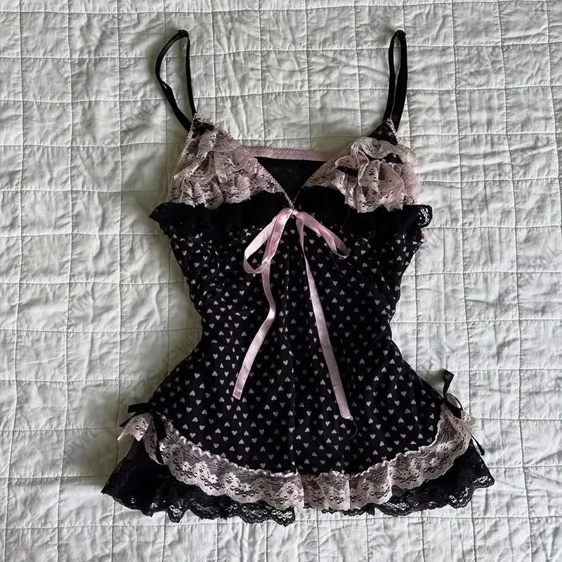 Damen verführerisches Schlafkleid mit Spitzenbesatz und Rüschendetails R&B