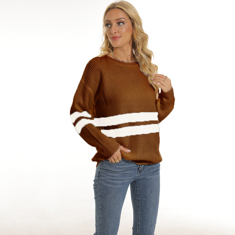 Damen lässiger Pullover mit modischem Streifenmuster R&B