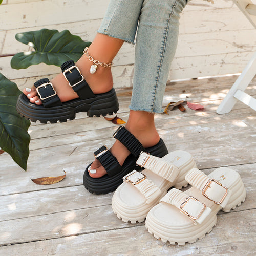 Damen komfortable Plateau-Sandalen mit dekorativen Riemen und ergonomischer Sohle R&B