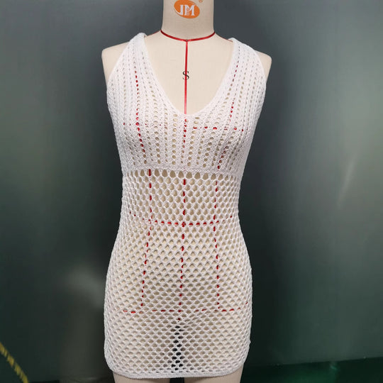 Damen Netzkleid mit tiefem V-Ausschnitt R&B