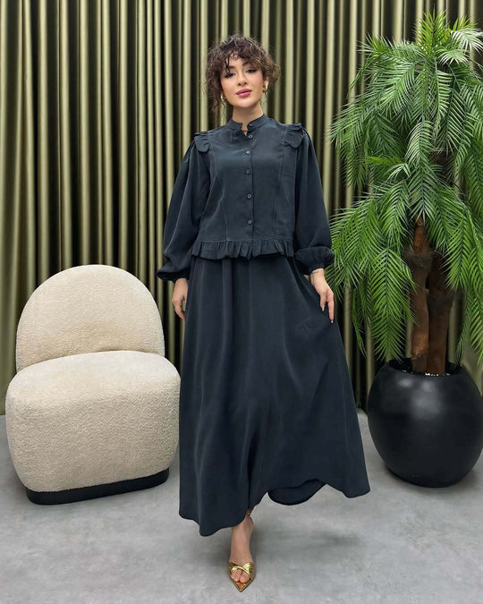 Damen Elegantes langes Kleid mit Rüschendetail R&B