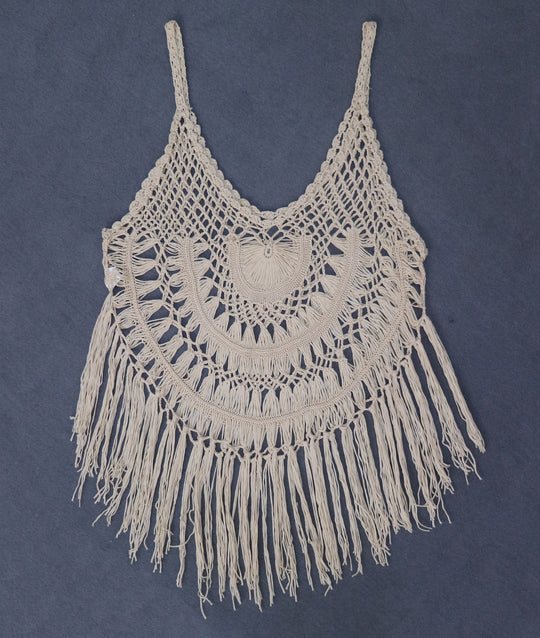Damen gehäkelter Strandponcho mit Fransen R&B