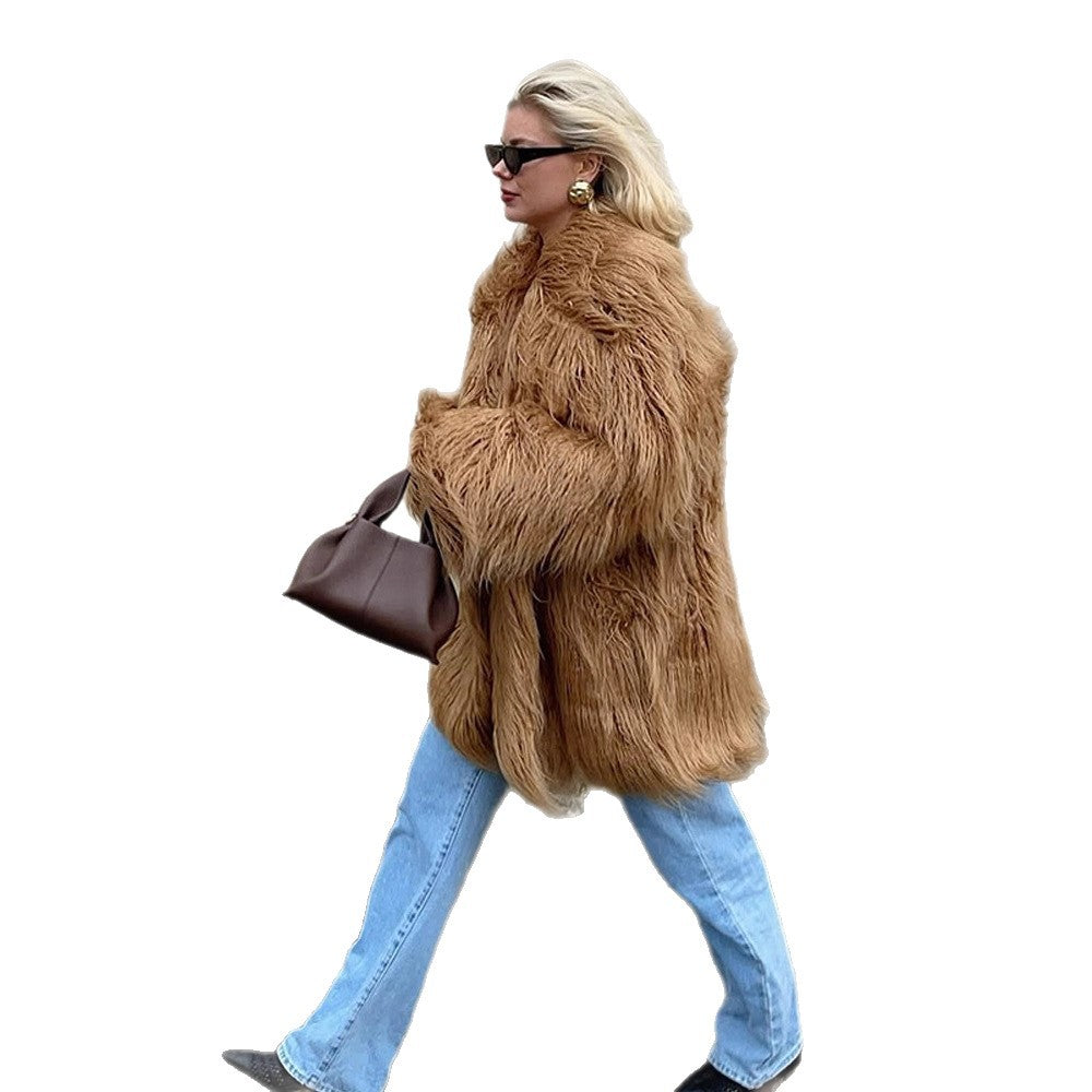 Damen Oversized Kunstfelljacke R&B
