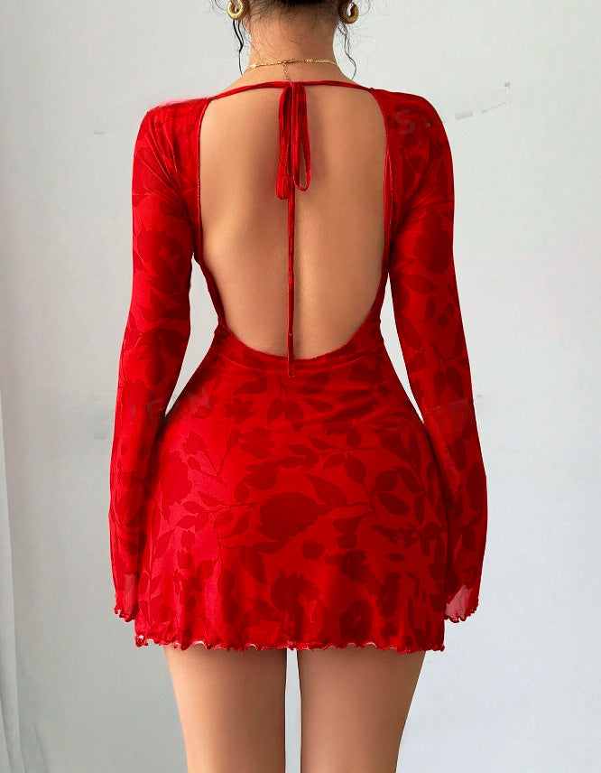 Damen kurzes Kleid mit tiefem Rückenausschnitt und floralem Muster R&B