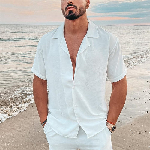 Herren nan luftiges Strandhemd aus Leinenmix mit Reverskragen und offener Knopfleiste R&B