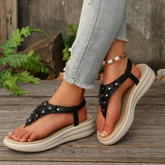 Damen Sandalen mit floralem Dekor und komfortablem Wedge-Design R&B