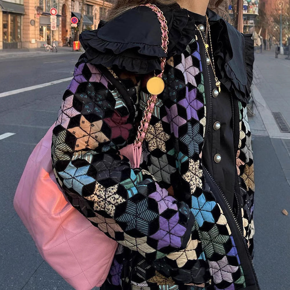 Damen gesteppte Freizeitjacke mit kreativen Hexagon-Design R&B