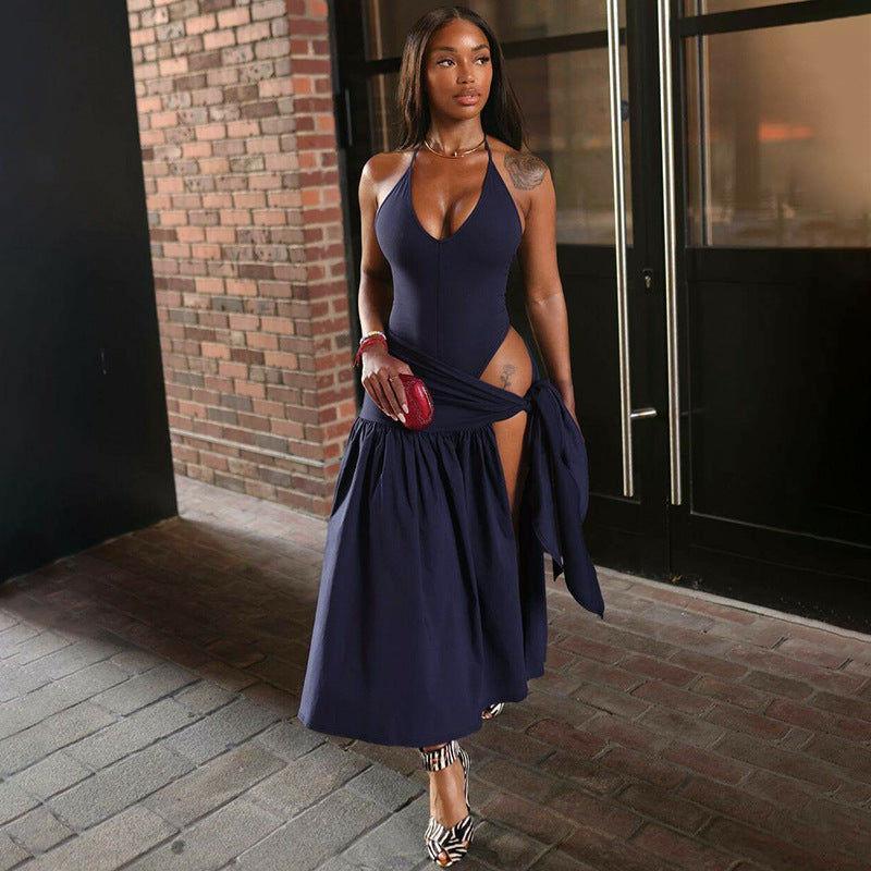 Damen Maxi-Kleid mit elegantem Wickeldesign und seitlichem Schlitz R&B