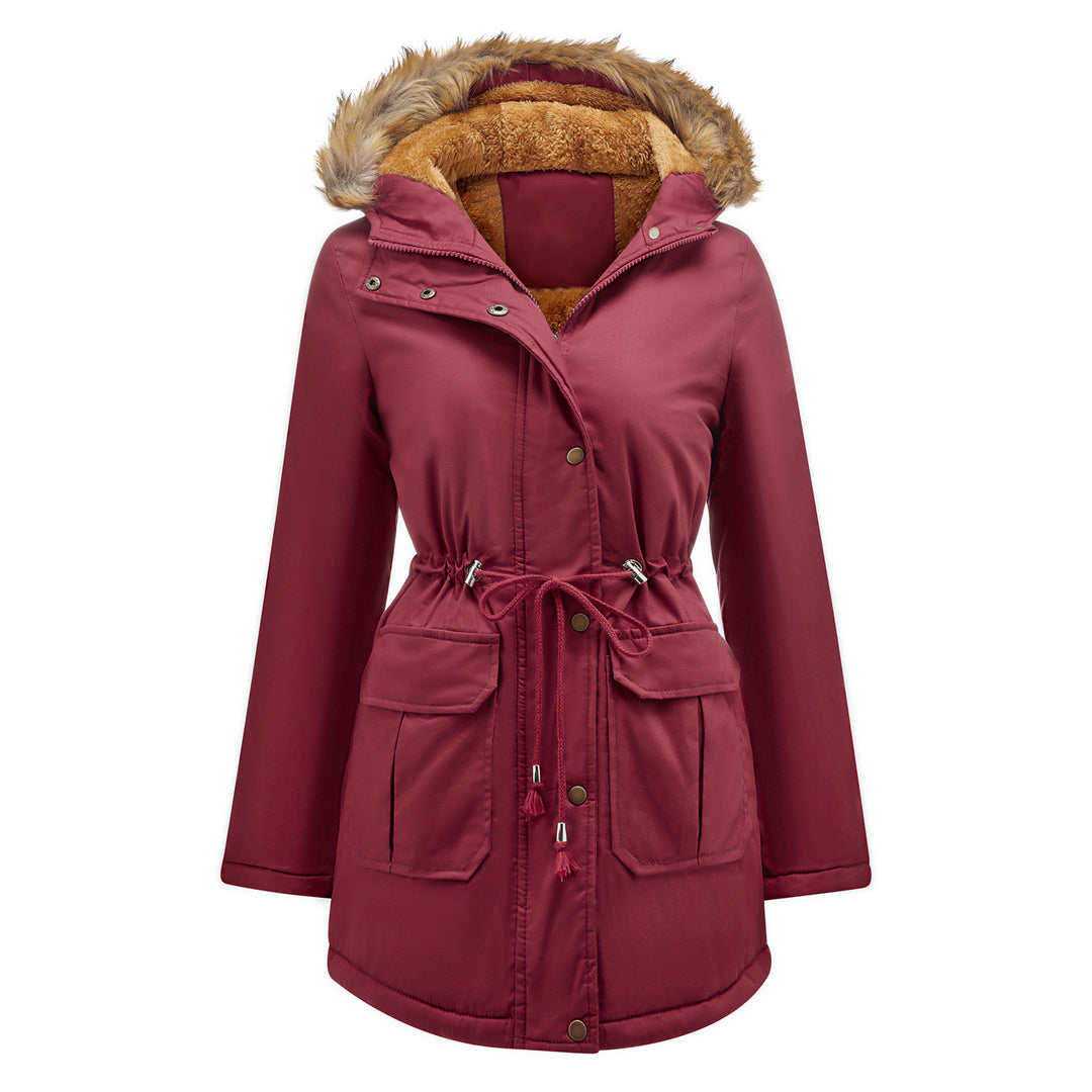 Damen warme Outdoor-Parka mit abnehmbarer Kapuze und luxuriösem Kunstfell R&B