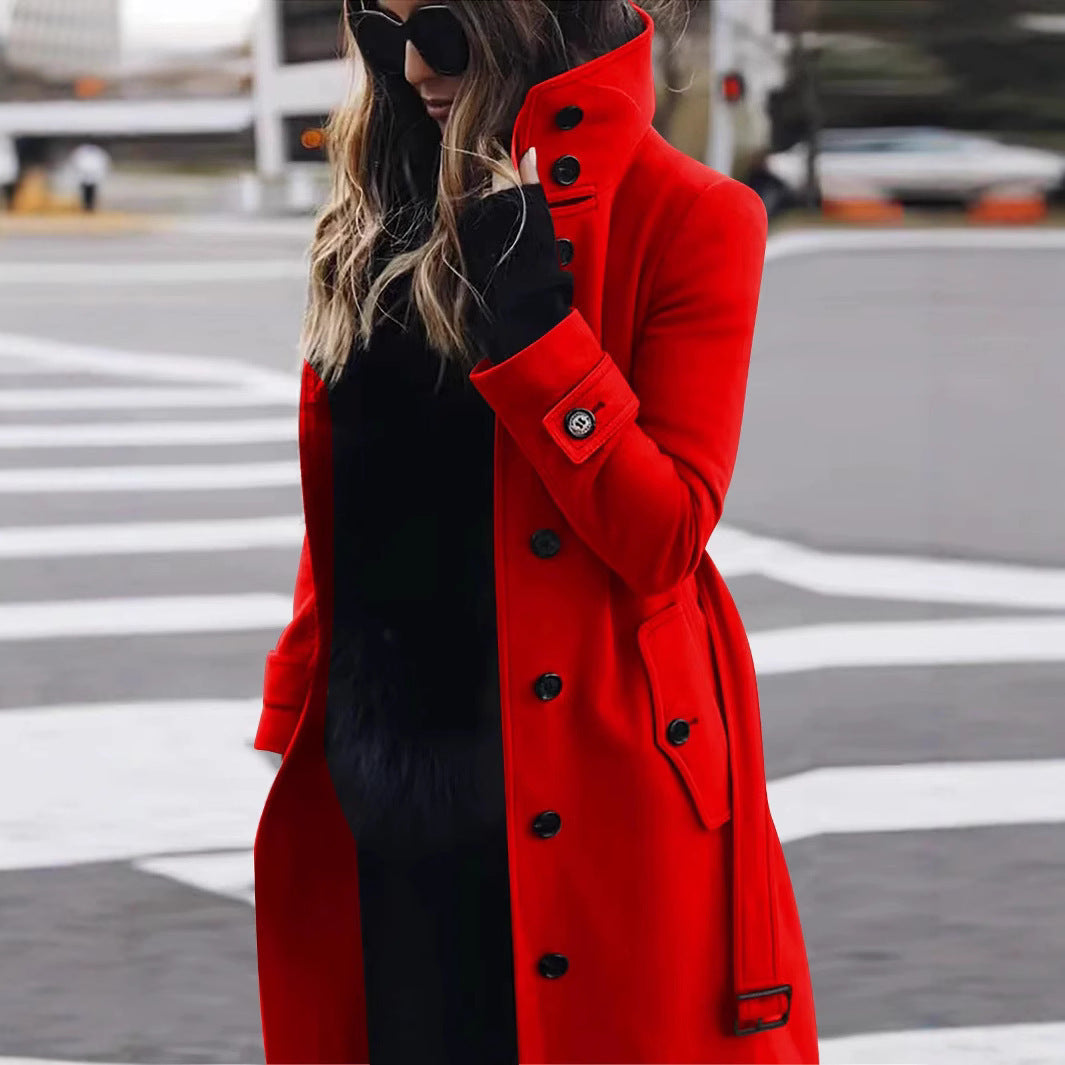 Damen eleganter Trenchcoat mit hohem Kragen R&B