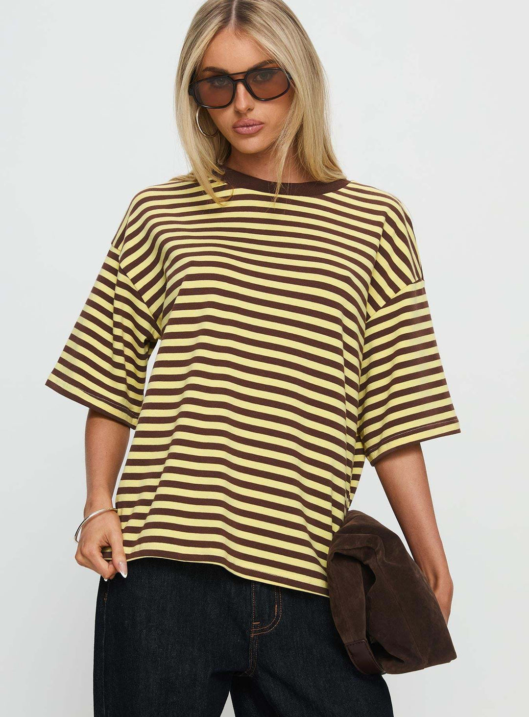 Damen gestreiftes T-Shirt mit lockerer Passform und Rundhalsausschnitt R&B