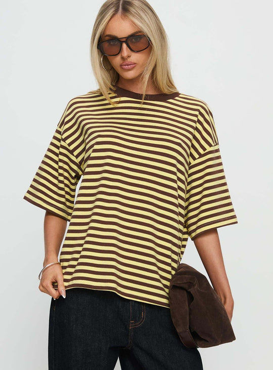 Damen gestreiftes T-Shirt mit lockerer Passform und Rundhalsausschnitt R&B