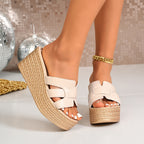 Damen Plateau-Pantoletten mit stilvollem Riemendesign und raffinierter Jute-Textur R&B