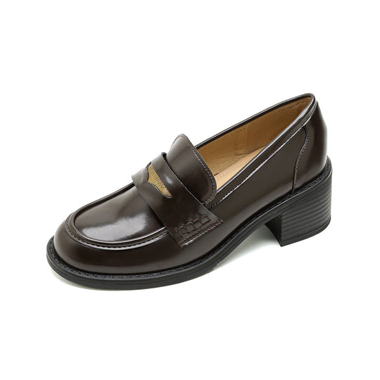 Damen elegante Mokassins mit glänzendem Lack und komfortablem Blockabsatz R&B