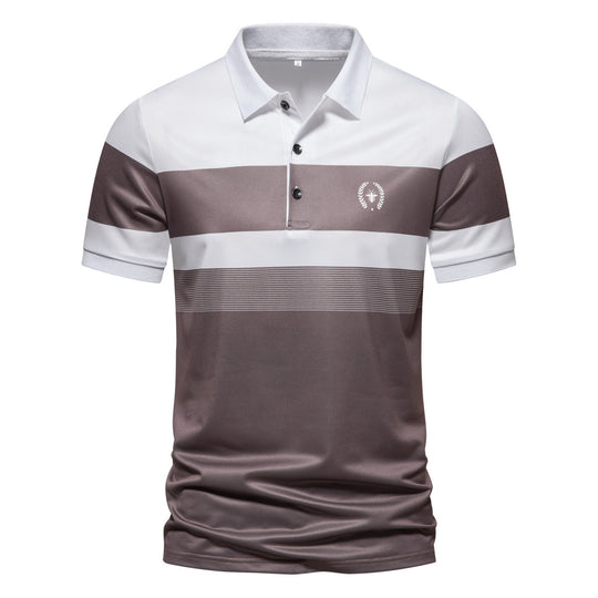 Herren Poloshirt mit modernem Streifenmuster und atmungsaktiven Eigenschaften R&B