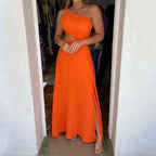 Damen Maxikleid mit asymmetrischem Schnitt und seitlichem Schlitz R&B