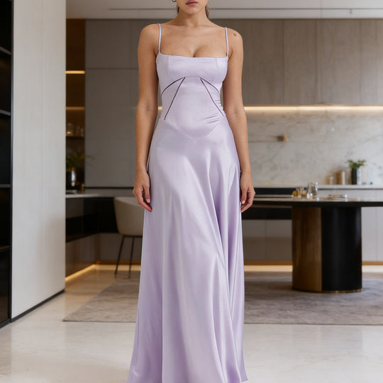 Damen Elegantes Abendkleid mit floralem Oberteil und schmalen Spaghetti-Trägern R&B